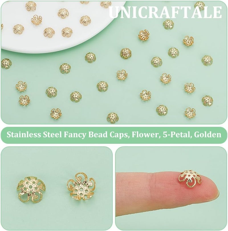 UNICRAFTALE 100Pcs 8mm Stainless Steel Flower Bead Caps Golden Spacer Beads Caps for Bracelet Necklace Earrings Jewelry Making Supplies - Image 5